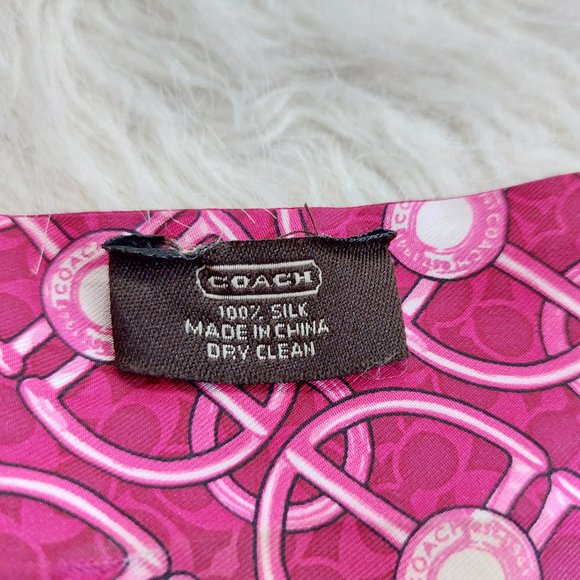 Coach Pink Buckle and Signature Pattern Silk Head Scarf - Picture 4 of 5